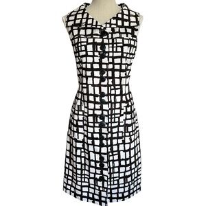 Talbots Sleeveless Black & White Geometric Print Dress Size 14P